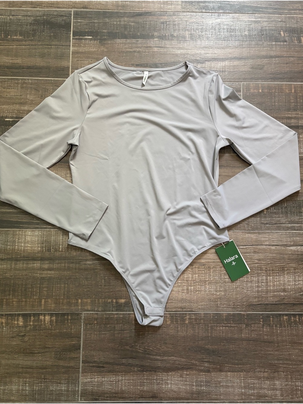 Halara Light Gray Round neck Long-Sleeve Bodysuit